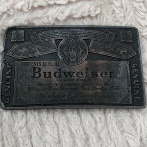 Vintage metal Budweiser Beer Belt Buckle with Bottle Opener
